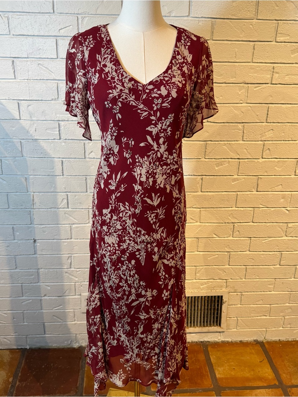 Vintage 90s y2k Papell Petites 100% Silk Flowy Ruffle Dress Womens 10P